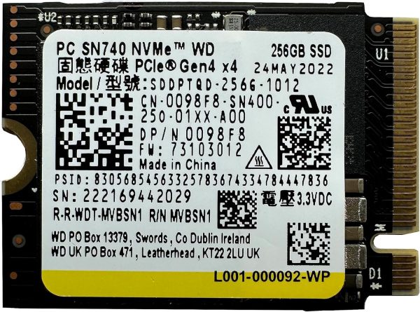 SSD WD 256GB M.2 Nvme PCI Express 4.0 2230 4000MB/s - 2000MB/s SN740