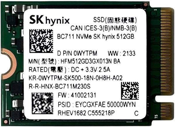 SSD HYNIX 512GB M.2 Nvme PCI Express 3.0 2230 BC711 2188MB/s - 1809MB/s